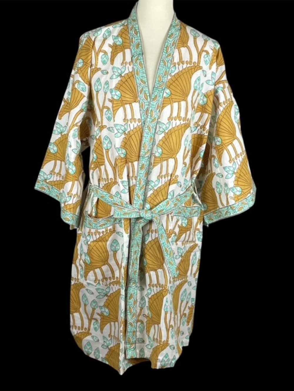 NWT Ten Thousand Villages Rest Relaxation Robe Kaftan Kimono OS Floral Boho Chic